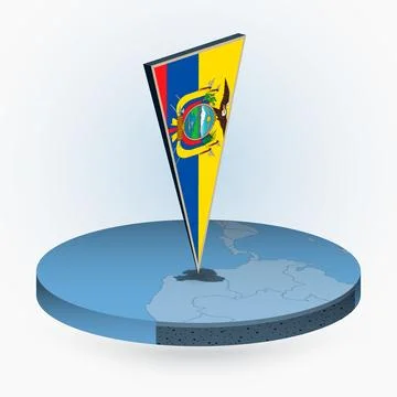 Ecuador map in round isometric style with triangular 3D flag of Ecuador Stock Illustration