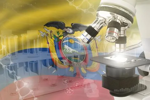 Ecuador science development digital background - microscope on flag Stock Illustration