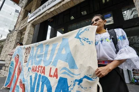 Ecuadorian groups protest mining law and Canada trade deal over water concerns,  Stock Photos