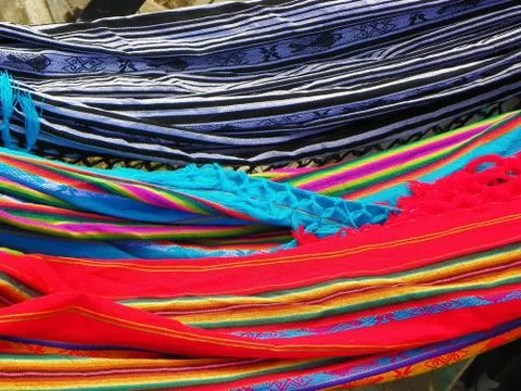 Ecuadorian multi-colored hammocks Stock Photos