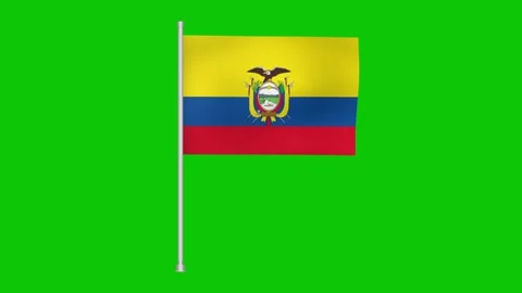 Ecuadorian national flag waving on a pole against a vibrant green screen Stock Footage 317543161