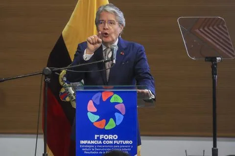 Ecuadorian President Lasso speaks at the 'Infancia con Futuro' in Quito, Ecuador Stock Photos
