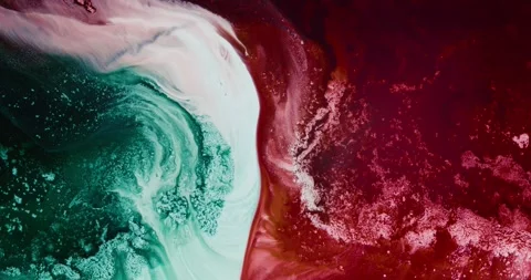 Ed and green fluid abstract with swirling motion and dramatic color contrast Stock Footage 305845804