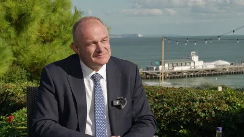 Ed Davey refuses to answer questions about a future coalition to stop Reform Stock Footage 317573598