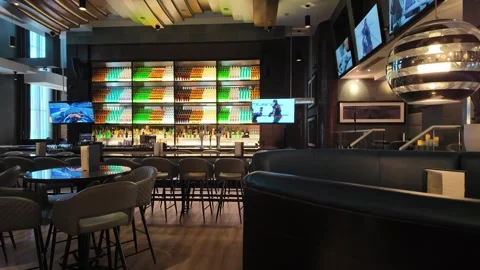 ED: London, ON, CAD 3/25/2025: Upscale Restaurant Interior With Stocked Bar and Stock Footage 314016420