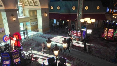 ED: LV, NV, US 8/25/25: Timelapse Aerial View of Busy Paris Hotel Casino Floor Stock Footage 318314819