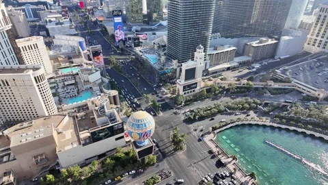 ED: LV, NV, US 8/25/25: Traffic Flows Along the Las Vegas Strip Near the Paris Stock Footage 318315285