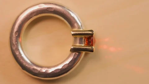 Ed ruby diamond ring Isolated on wooden background Stock Footage 124407430