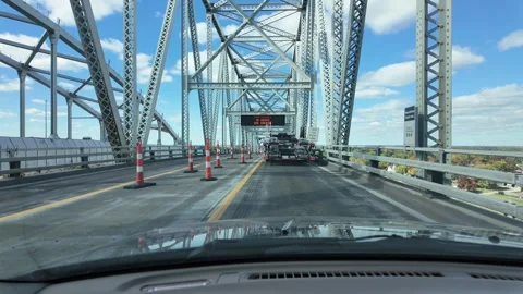 ED: Sarnia, ON, CA 10/01/2024: Driving on Blue Water Bridge at the USA Canada Stock Footage 342670105
