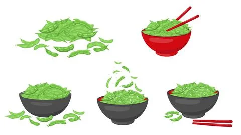 Edamame beans bowls set. Vector stock illustration pack isolated on white Stock Illustration