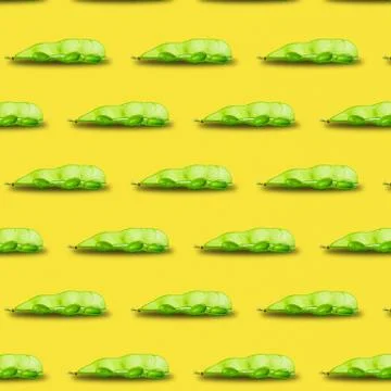Edamame or soybeans pod pattern isolated on yellow background Stock Photos