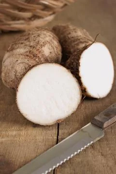 Eddoe a tropical root vegetable Stock Photos