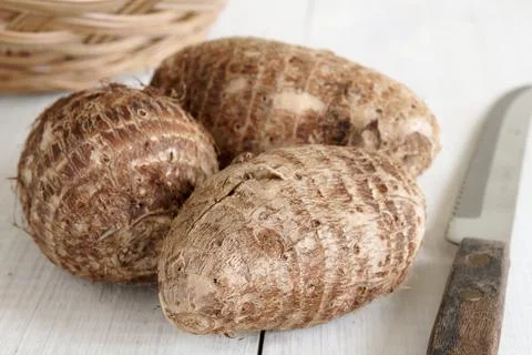 Eddoe a tropical root vegetable Stock Photos