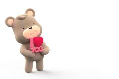 Eddy bear holding the phrase I love you in English writing. 3D Render. Stock Illustration