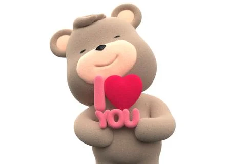 Eddy bear holding the phrase I love you in English writing. 3D Render. Stock Illustration