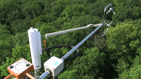 Eddy covariance systems consist sonic anemometer scientific tower station Stock Footage 143805010