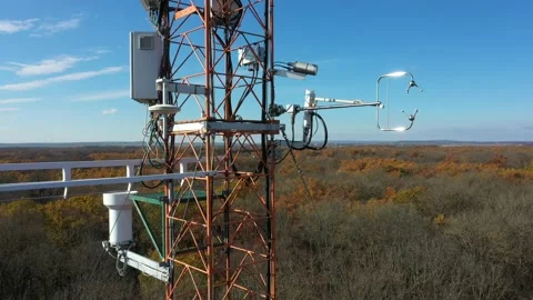 Eddy covariance systems consist sonic anemometer scientific tower station Video stock 166753290