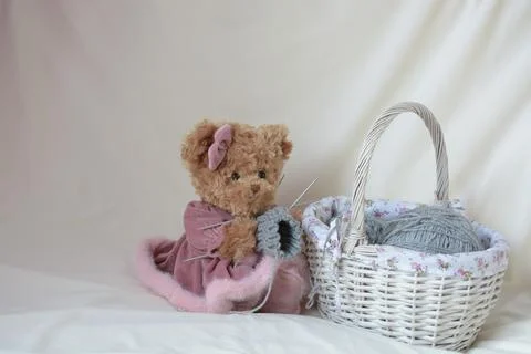 Eddy_bear_knitting_yarn Stock Photos