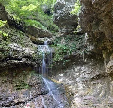 Eden Falls Waterfall Flowing Down Rock Bluff Stock Photos