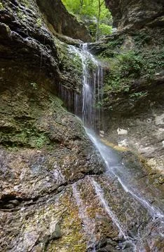 Eden Falls Waterfall Flowing Down Rock Bluff Stock Photos
