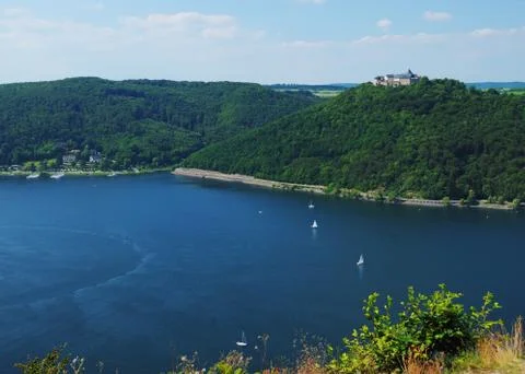 Edersee with Castle Waldeck Stock Photos