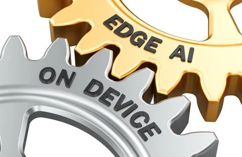 Edge AI and On Device concept with interlocking gears. 3D rendering 库存插图