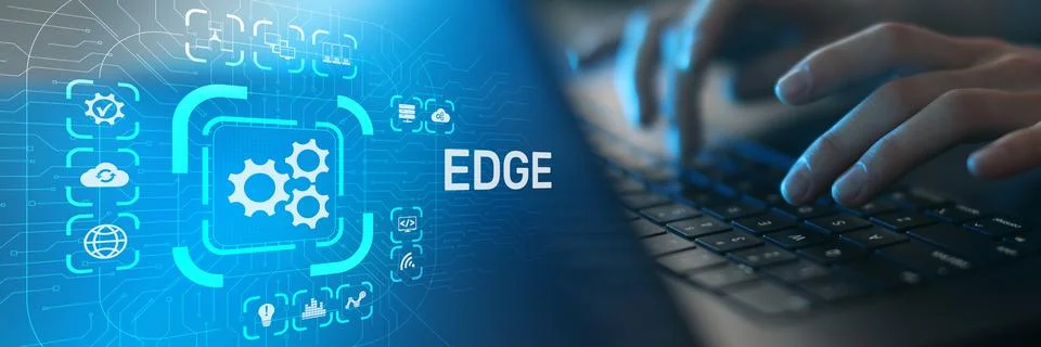 Edge Computing and Data Processing Technologies Illustrated on Digital Interf Stock Photos