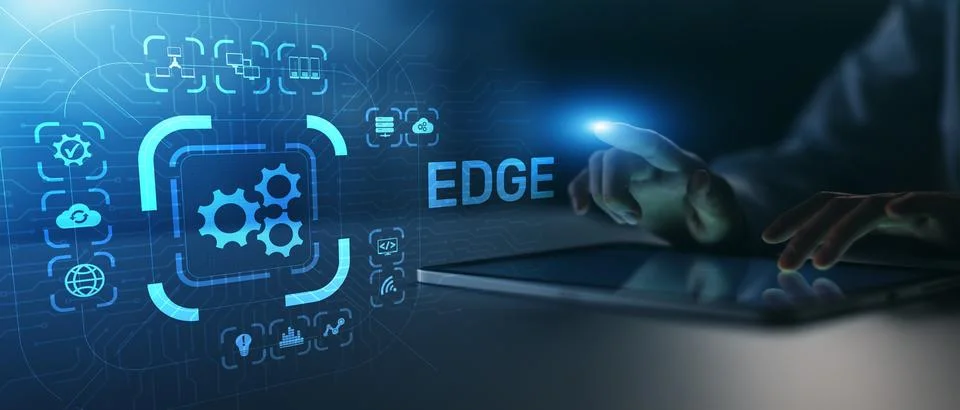 Edge Computing and Data Processing Technologies Illustrated on Digital Interf Stock Photos