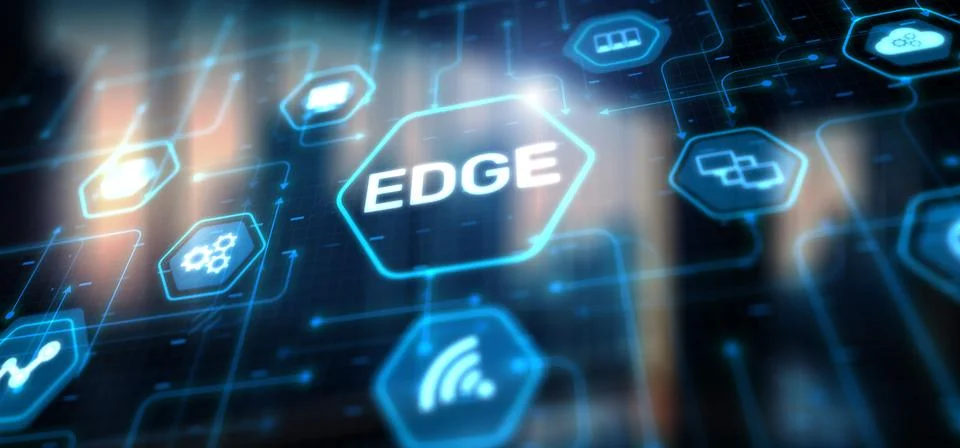 Edge computing. Businessman pressing icon. Technology concept Stock Illustration