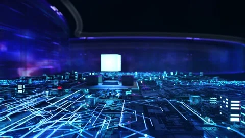 Edge computing - businessman working with virtual reality at office. Stock Footage 240072791