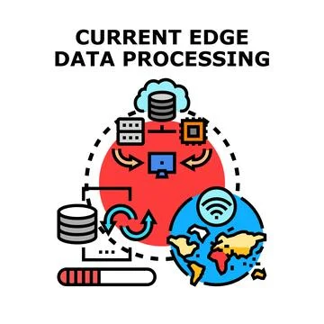 Edge computing data processing and information exchange concept Stock Illustration