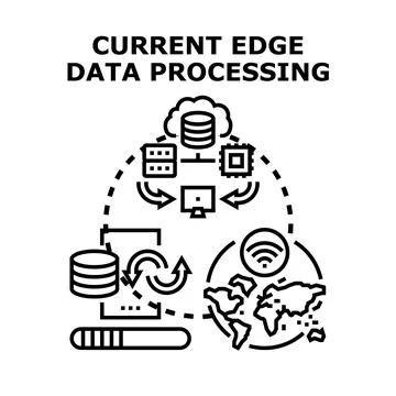 Edge computing data processing and information exchange concept Stock Illustration