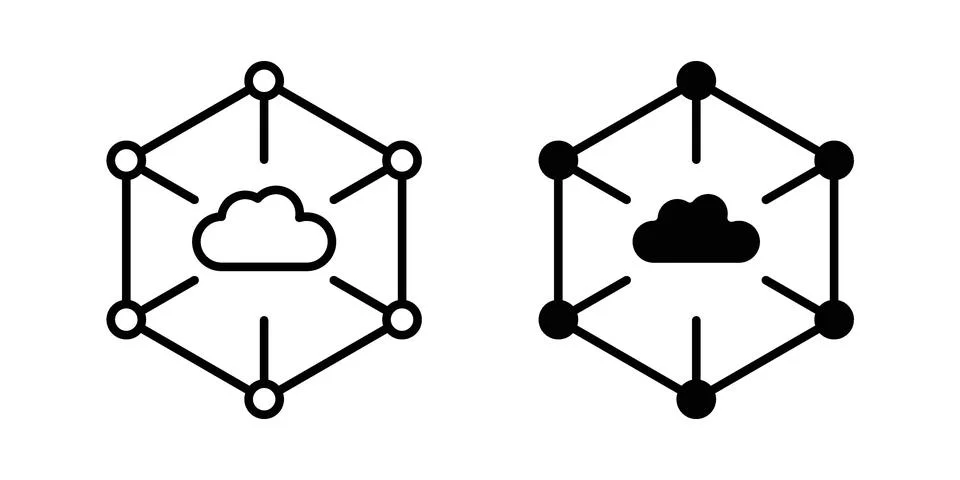 Edge computing icon linear versions pack on white background Stock Illustration