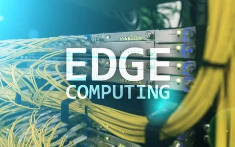 EDGE computing, internet and modern technology concept on modern server room  Illustrazione stock