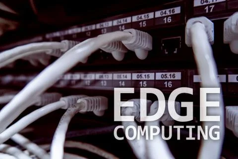 EDGE computing, internet and modern technology concept on modern server room  Illustrazione stock