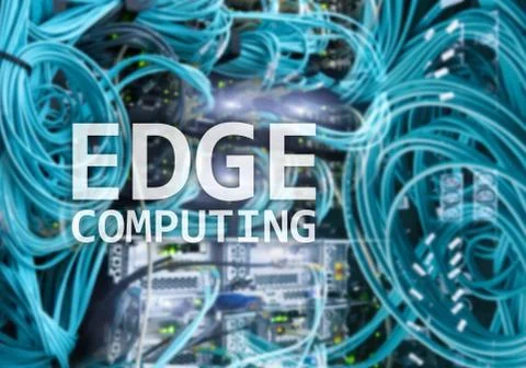 EDGE computing, internet and modern technology concept on modern server room  Illustrazione stock