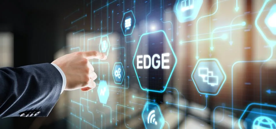 Edge computing. IT technology icon on virtual screen Fotos Stock