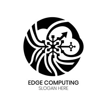 Edge Computing Logo Design with Digital Circuit Shield and Processing Nodes Stock Illustration