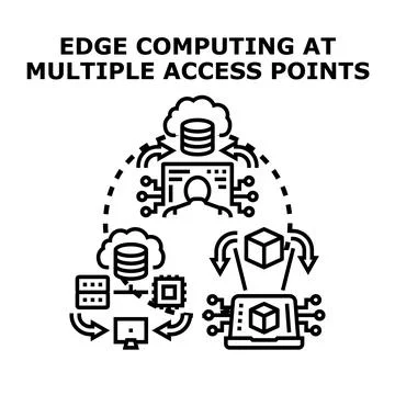 Edge computing managing data processing at multiple access points 库存插图