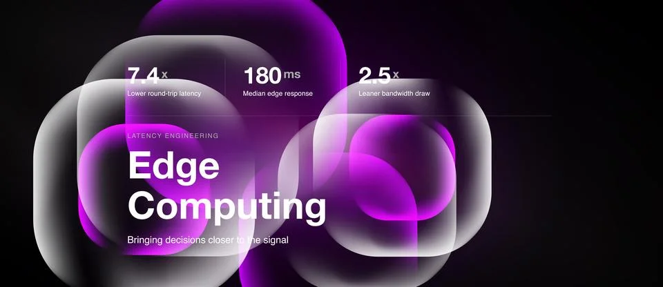 Edge computing metrics slide on black, wide vector banner Stockillustratie