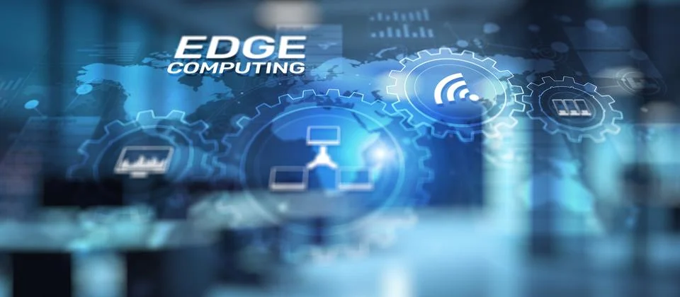 Edge computing modern IT technology on virtual screen concept. Stock Illustration