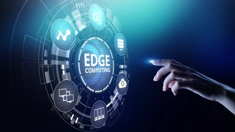 Edge computing modern IT technology on virtual screen concept. 库存照片