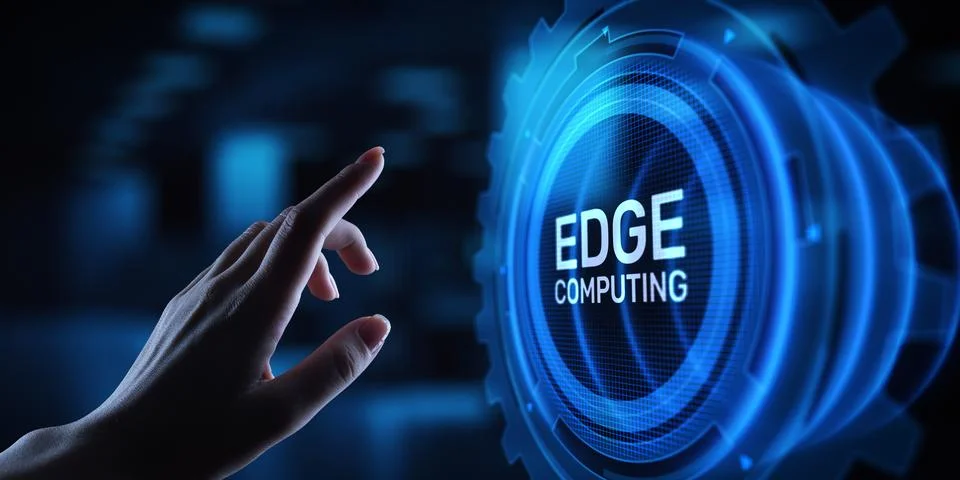 Edge computing modern IT technology on virtual screen concept. Stock Photos