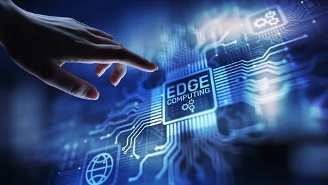 Edge computing modern IT technology on virtual screen concept. Stock Photos