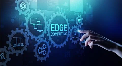 Edge computing modern IT technology on virtual screen concept. Stock Photos