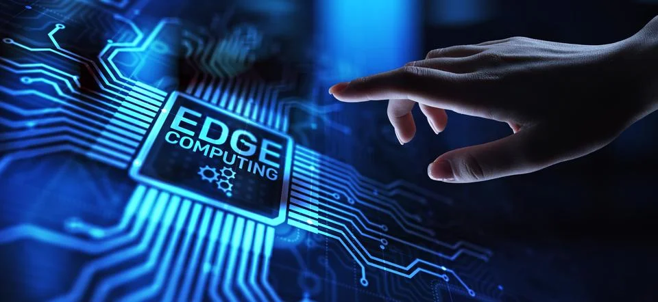 Edge computing modern IT technology on virtual screen concept. Stock Photos