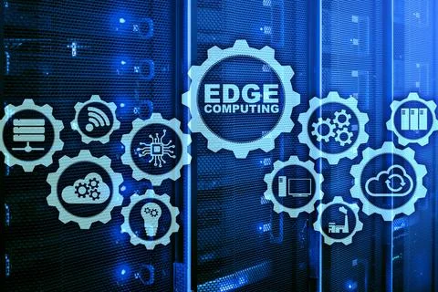 EDGE COMPUTING on modern server room background. Information technology and イラスト素材