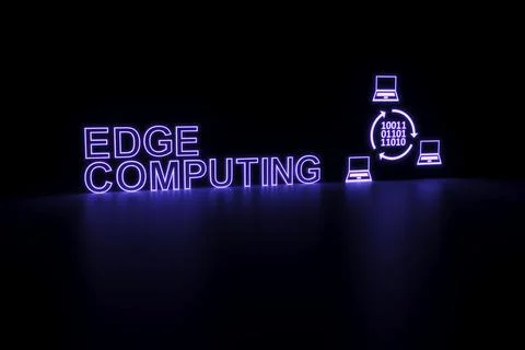 EDGE COMPUTING neon concept self illumination background 3D illustration Stock Illustration