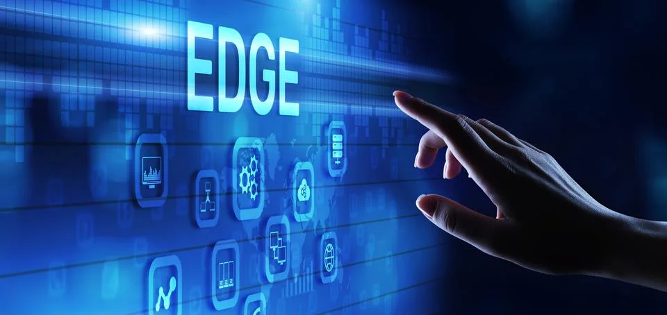 Edge computing networking internet technology concept on screen interface Stockfoto's