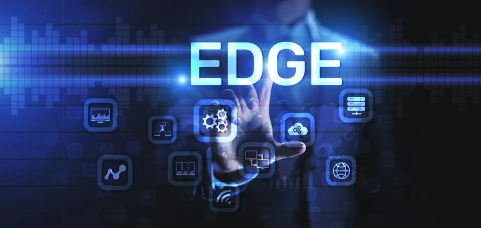 Edge computing networking internet technology concept on screen interface Fotos Stock